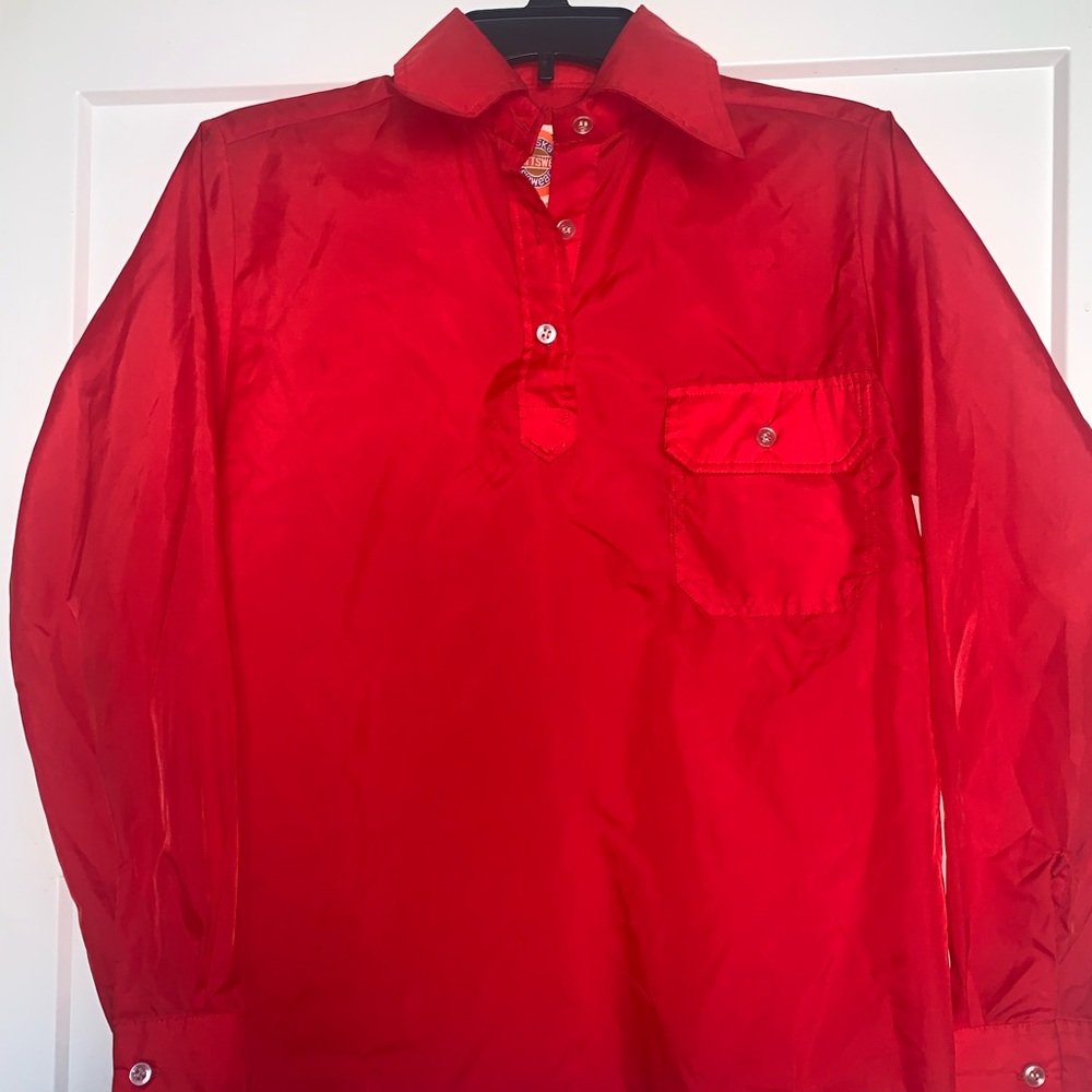 Vtg Saska Skiwear red ladies nylon shirt Medium